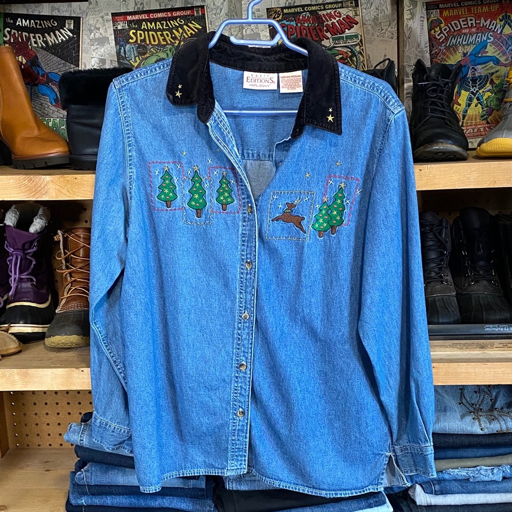 Basic Editions Blue Denim Shirt with Black Collar